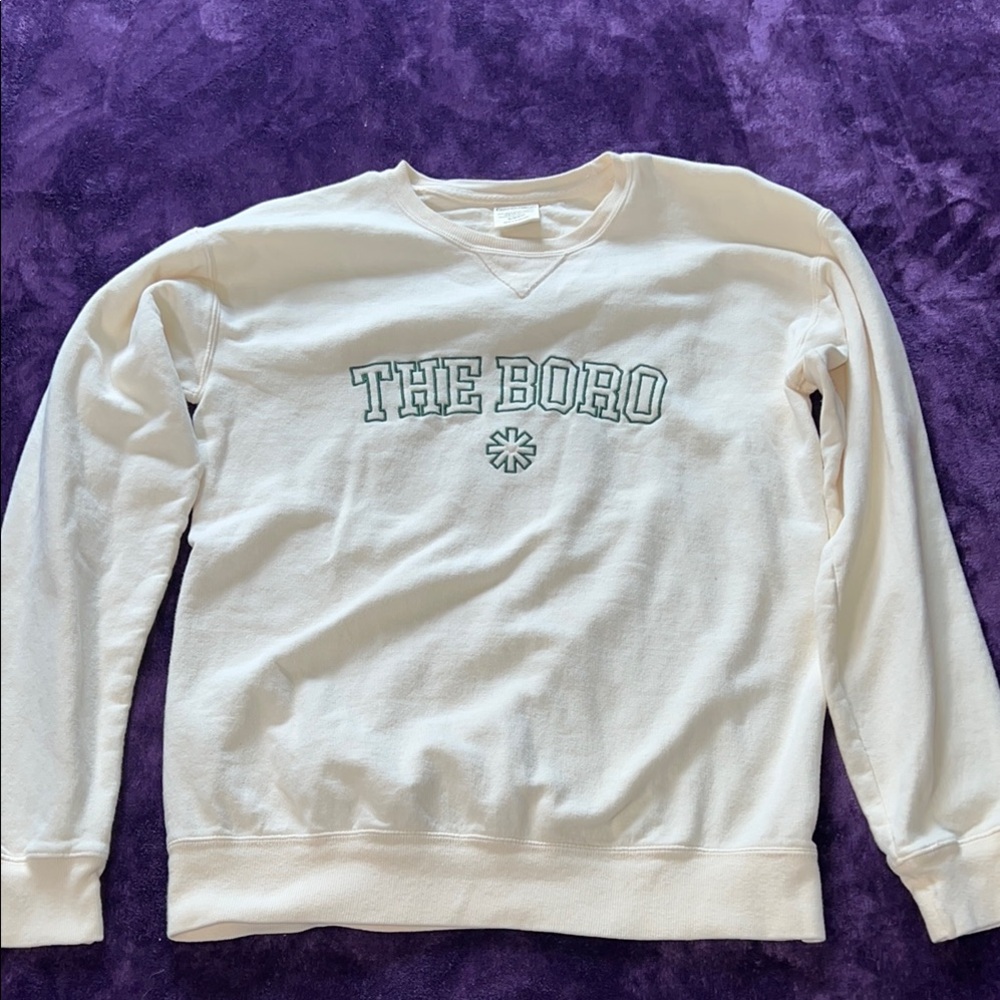 Men’s  Women’s Cream Crewneck Sweatshirt with Ribbed Cuffs Cotton SZ S